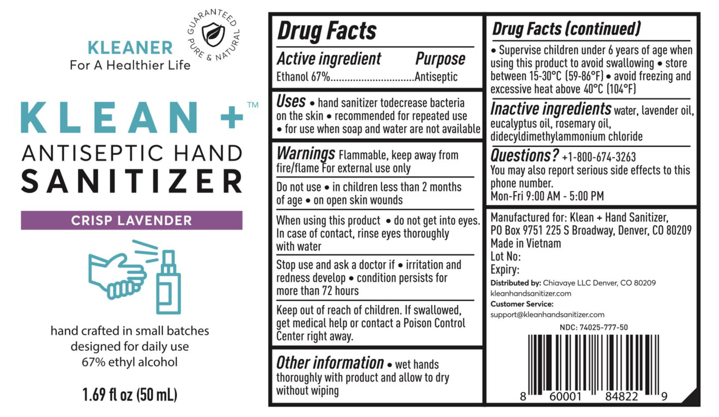 Klean + Hand Sanitizer Crisp Lavender 50ml (6pack)