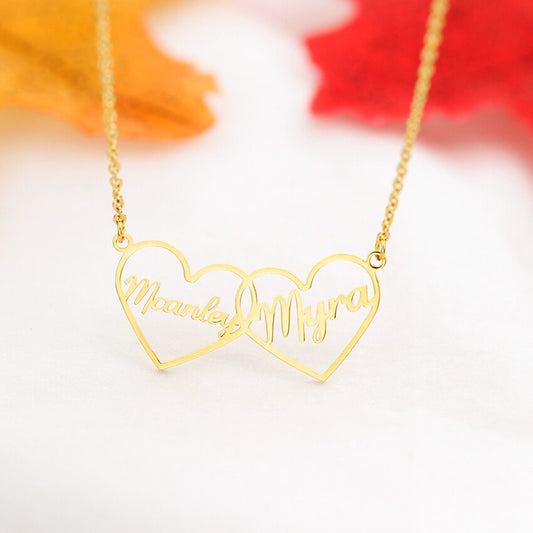 Romantic Personalized Double Heart Pendant Name